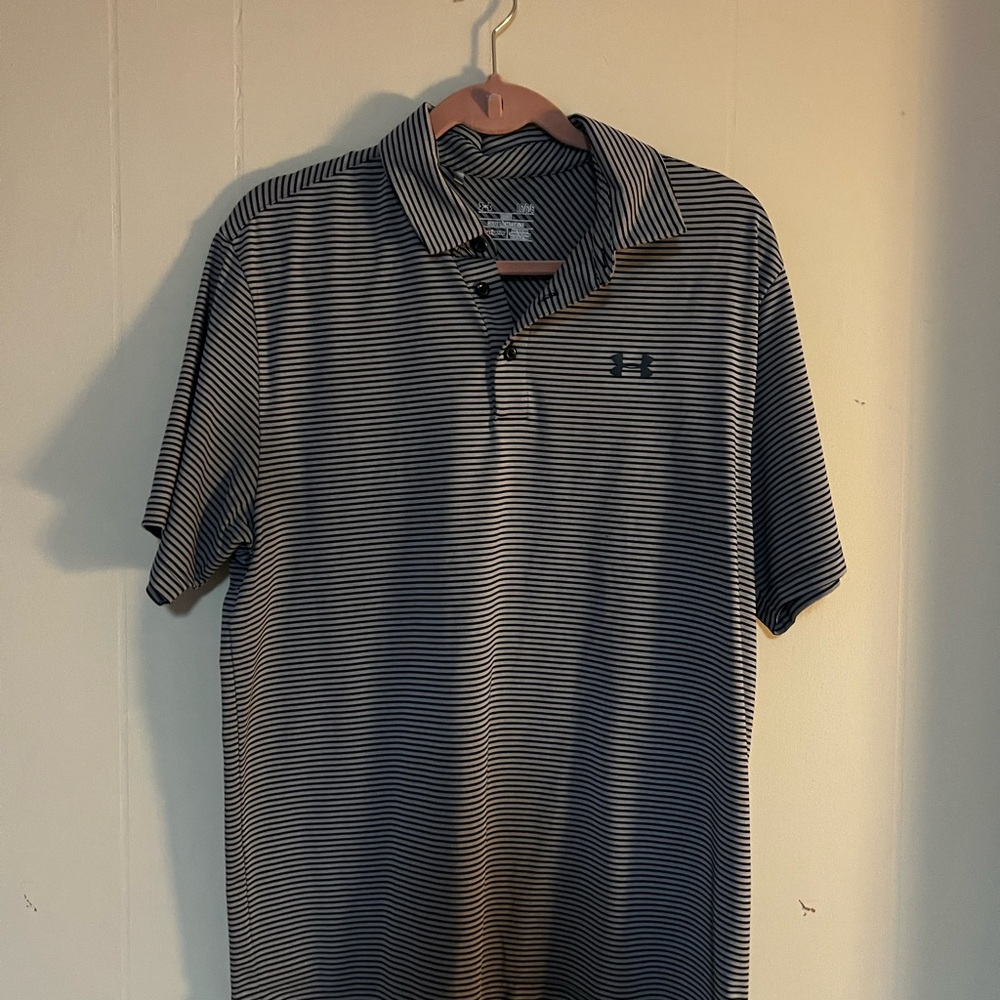 Under Armour Men's Polo Shirt - Black and White Stripes